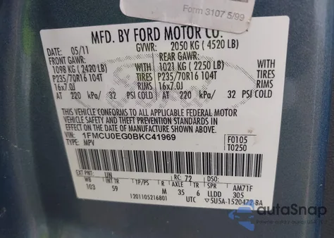 2011 Ford Escape Limited из США, поврежденный, VIN 1FMCU0EG0BKC41969